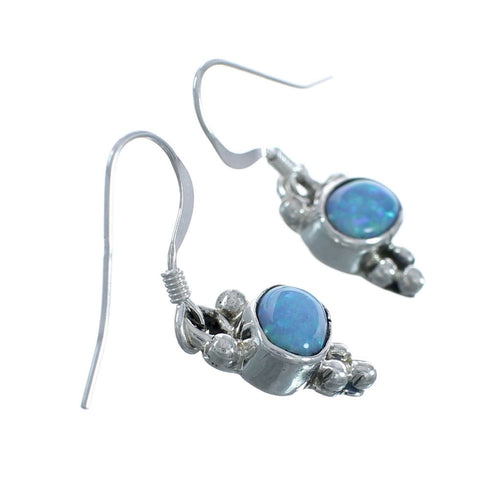 Native American Navajo Sterling Silver Blue Opal Hook Dangle Earring X10101
